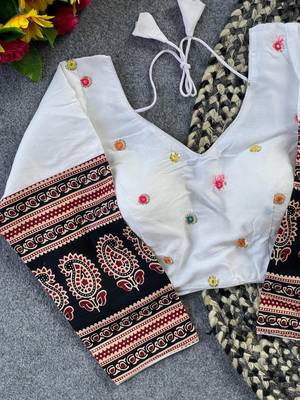White cotton blouse for women embroidery saree blouse 2