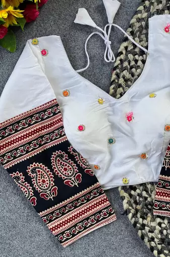 White cotton blouse for women embroidery saree blouse