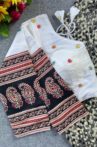 White cotton blouse for women embroidery saree blouse