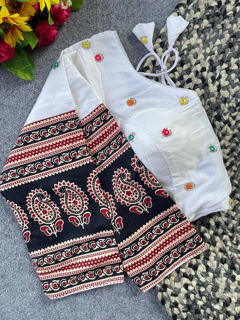 White cotton blouse for women embroidery saree blouse