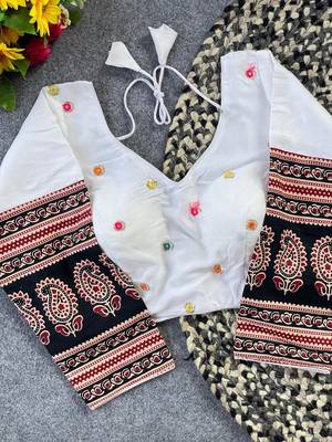 White cotton blouse for women embroidery saree blouse 4