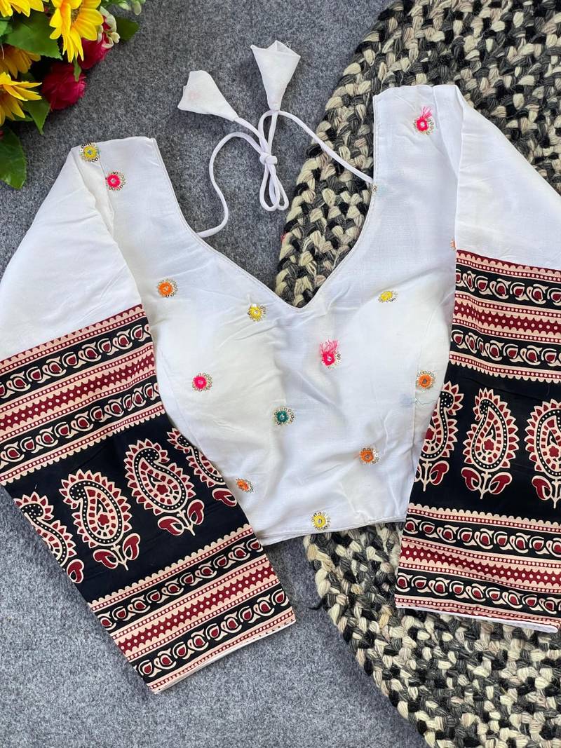 White cotton blouse for women embroidery saree blouse