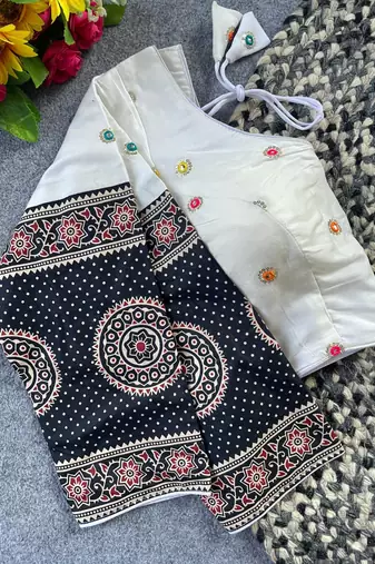 White cotton blouse for women sequence saree blouse