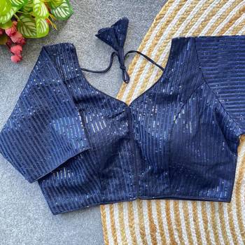 Navy blue georgette blouse for women thread saree blouse 1