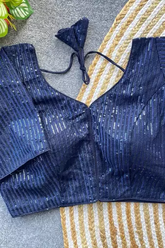 Navy blue georgette blouse for women thread saree blouse