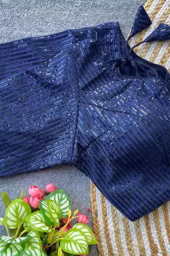 Navy blue georgette blouse for women thread saree blouse