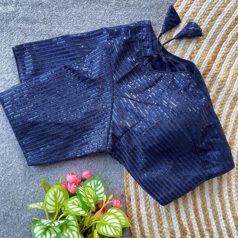 Navy blue georgette blouse for women thread saree blouse