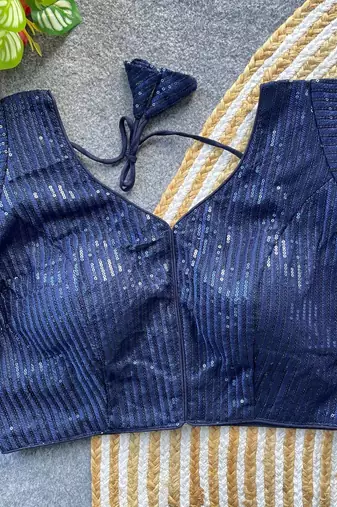 Navy blue georgette blouse for women thread saree blouse