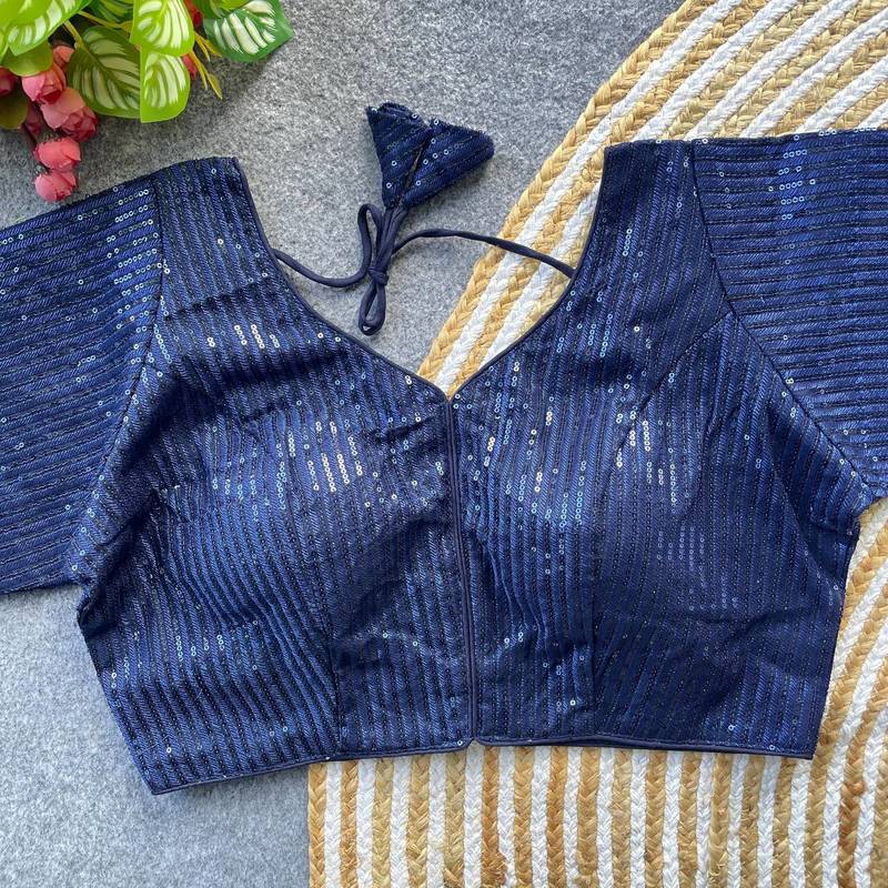 Navy blue georgette blouse for women thread saree blouse