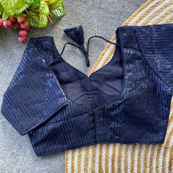 Navy blue georgette blouse for women thread saree blouse 4