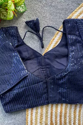 Navy blue georgette blouse for women thread saree blouse