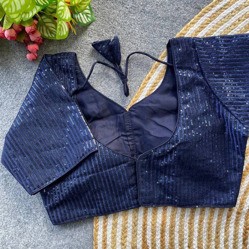 Navy blue georgette blouse for women thread saree blouse