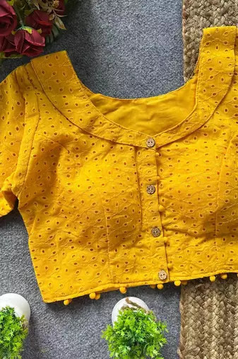 Yellow cotton blouse for women elegant saree blouse
