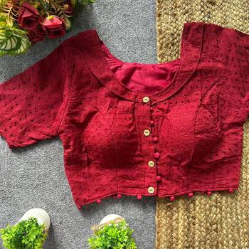 Dark maroon cotton blouse for women plain saree blouse 1