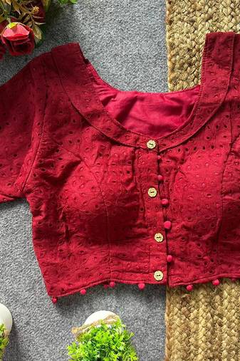 Dark maroon cotton blouse for women plain saree blouse