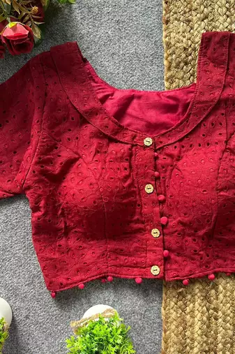 Dark maroon cotton blouse for women plain saree blouse