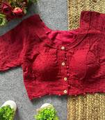 Dark maroon cotton blouse for women plain saree blouse