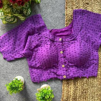 Purple cotton blouse for women embroidery saree blouse 1