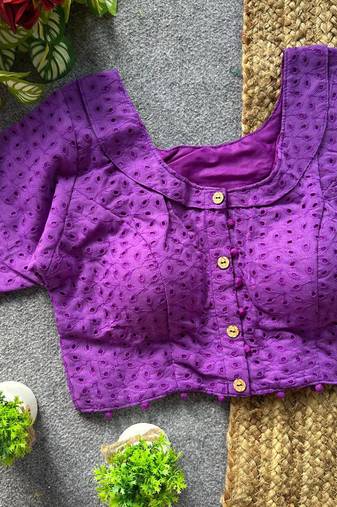 Purple cotton blouse for women embroidery saree blouse