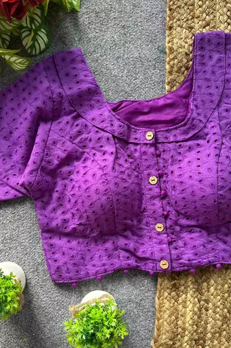 Purple cotton blouse for women embroidery saree blouse
