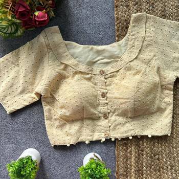 Beige cotton blouse for women sequence saree blouse 1