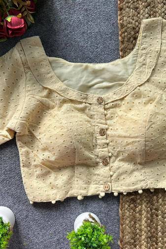 Beige cotton blouse for women sequence saree blouse