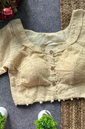 Beige cotton blouse for women sequence saree blouse