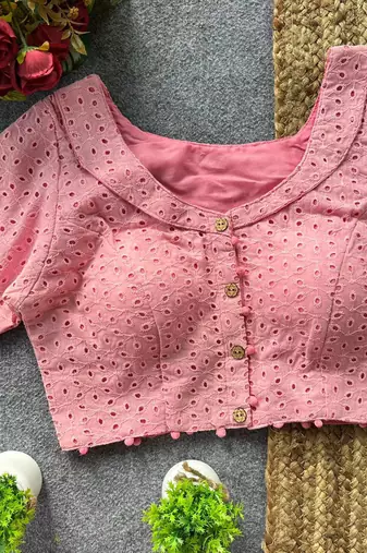 Pink cotton blouse for women thread saree blouse