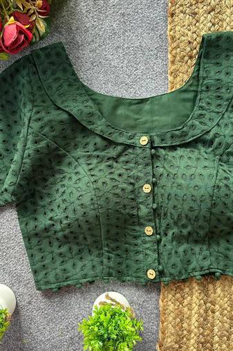Green cotton blouse for women printed saree blouse