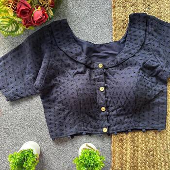 Navy blue cotton blouse for women stylish saree blouse 1
