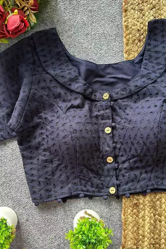 Navy blue cotton blouse for women stylish saree blouse