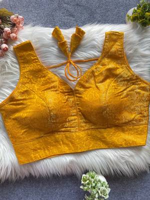 Yellow silk blouse for women festive saree blouse 1
