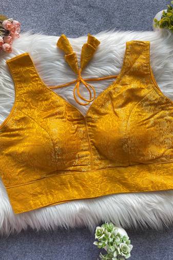 Yellow silk blouse for women festive saree blouse