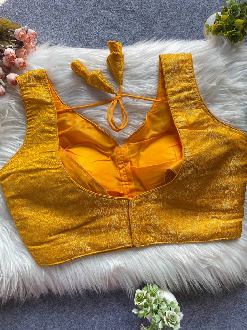 Yellow silk blouse for women festive saree blouse