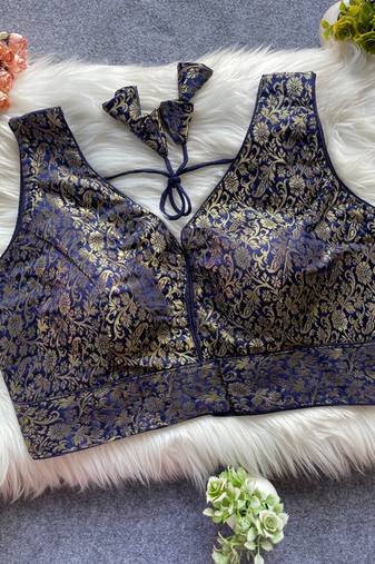 Navy blue silk blouse for women embroidery saree blouse