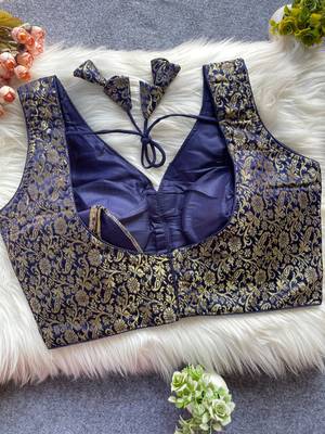 Navy blue silk blouse for women embroidery saree blouse 2