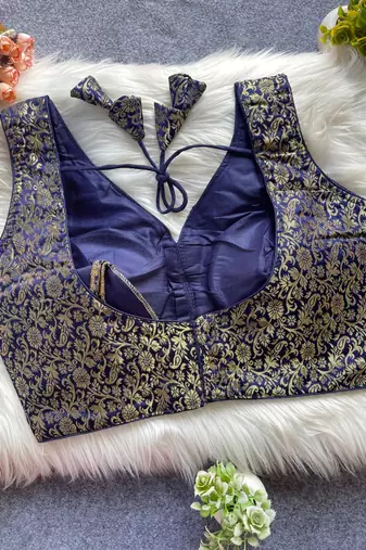 Navy blue silk blouse for women embroidery saree blouse