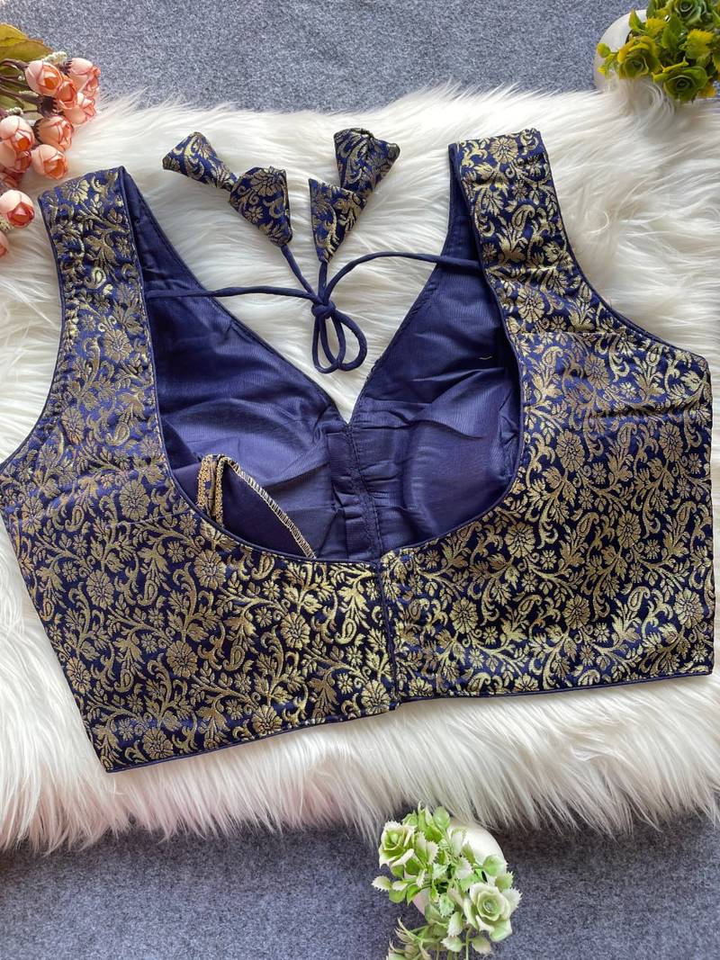 Navy blue silk blouse for women embroidery saree blouse
