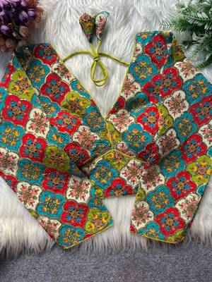 Green viscose blouse for women thread saree blouse 1