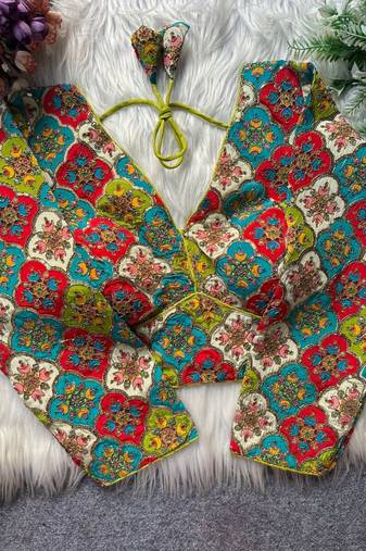 Green viscose blouse for women thread saree blouse