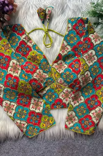 Green viscose blouse for women thread saree blouse