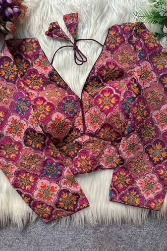 Purple viscose blouse for women printed saree blouse