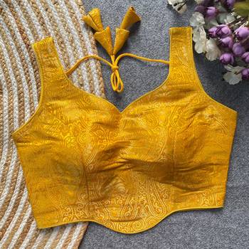 Yellow jacquard blouse for women traditional saree blouse 1