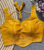 Yellow jacquard blouse for women traditional saree blouse