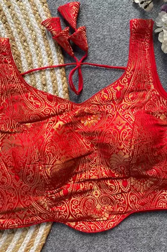 Red jacquard blouse for women embroidery saree blouse