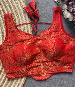 Red jacquard blouse for women embroidery saree blouse