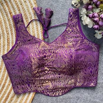 Purple jacquard blouse for women zari saree blouse 1