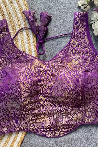 Purple jacquard blouse for women zari saree blouse