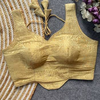 Gold jacquard blouse for women sequence saree blouse 1
