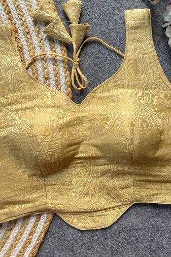 Gold jacquard blouse for women sequence saree blouse